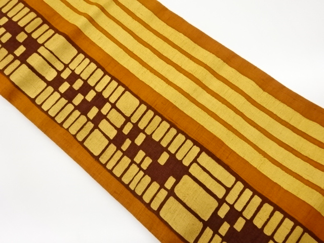 手織り紬縞に色紙模様名古屋帯